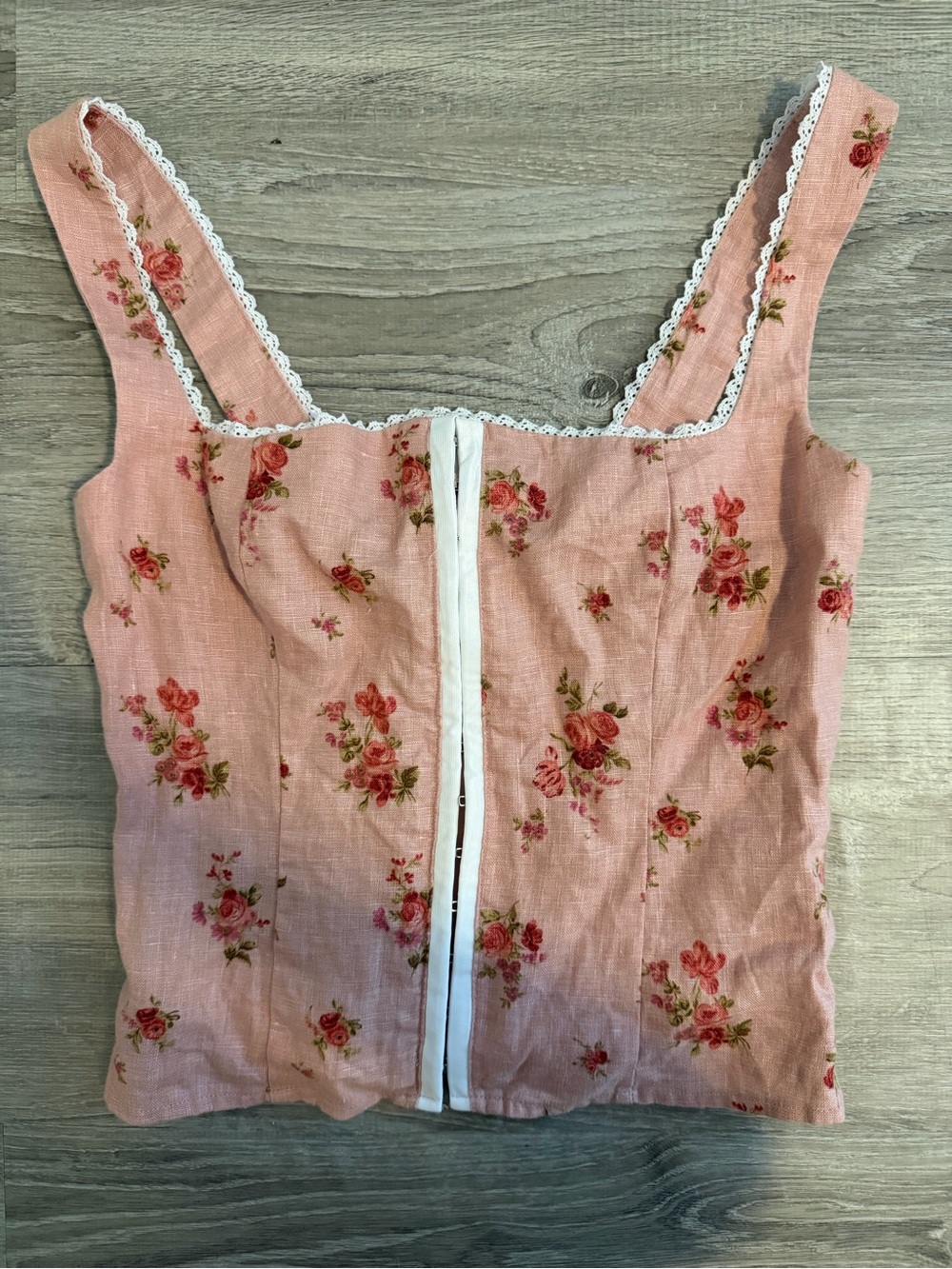 Reformation Pink Floral Lace-Trim Camisole